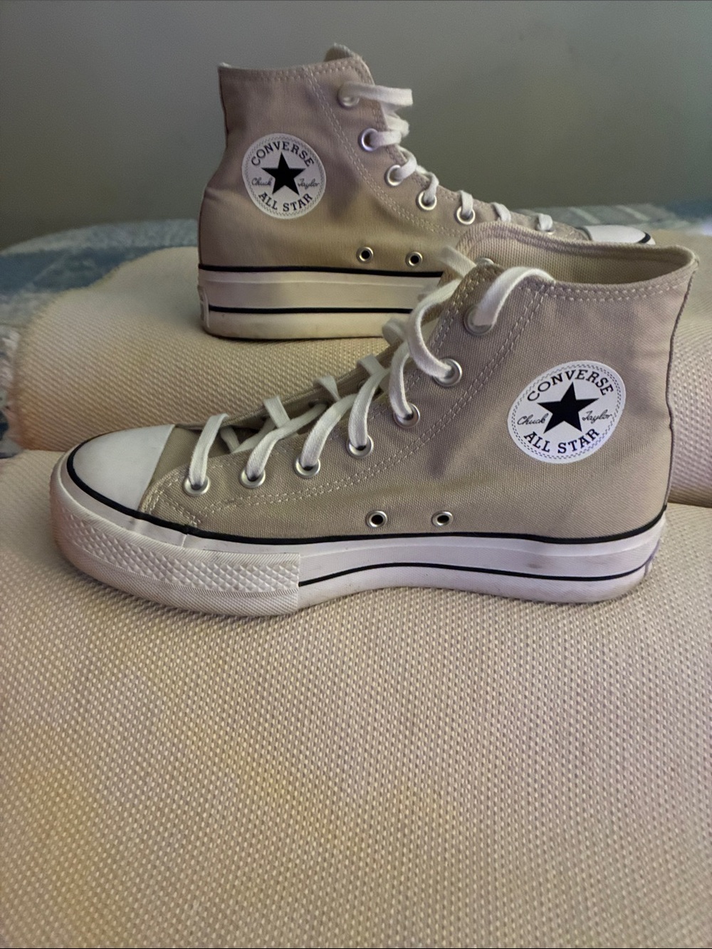 Converse Women’s Chuck Taylor High Top Sneakers in Light Beige and White A02442F
